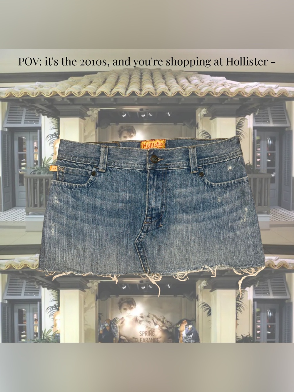 Vintage Summer Beach Vacation Y2K Hollister Blue Denim Mini Skirt